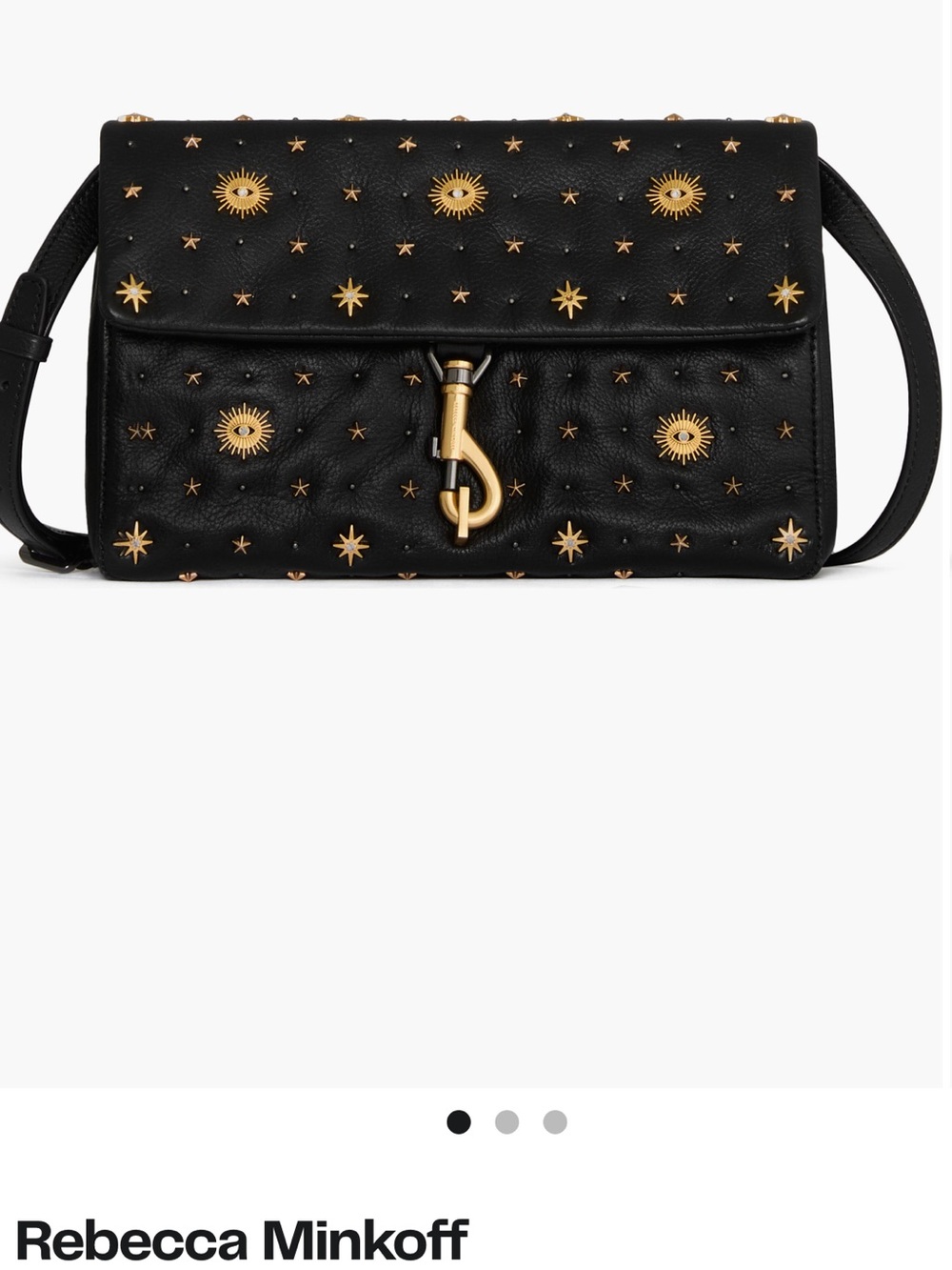 Rebecca Minkoff Black Leather Crossbody with Gold Celestial Studs
